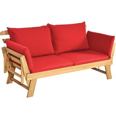 Gartenbank &amp; Schlafsofa für die Terrasse Tagesbett aus Akazienholz 198 x 75 x 75 cm rot