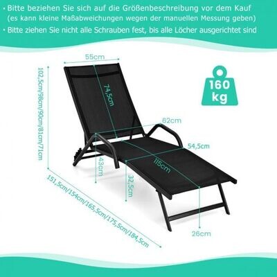2er Set 5-Position verstellbare Sonnenliegen schwarz