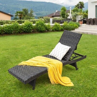 Terrassen-Liegestuhl Rattan mit 5-stufig verstellbarer Rückenlehne 195 x 61 x 38-97 cm Mix Braun