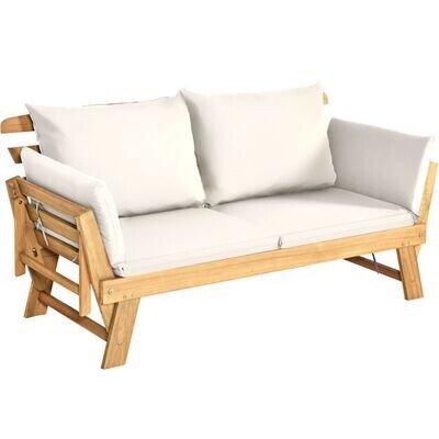 Gartenbank &amp; Schlafsofa für die Terrasse Tagesbett aus Akazienholz 198 x 75 x 75 cm Weiss