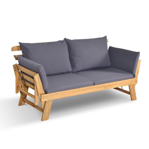 Gartenbank &amp; Schlafsofa für die Terrasse Tagesbett aus Akazienholz 198 x 75 x 75 cm grau