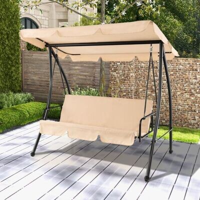 2-in-1 Hollywoodschaukel Umwandelbare Gartenschaukel mit Flachbett-Modus Beige