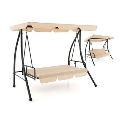 2-in-1 Hollywoodschaukel Umwandelbare Gartenschaukel mit Flachbett-Modus Beige
