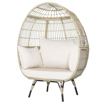 Rattan Sonnenliege rund 2-3 Personen Gartenliege mit Sitzkissen &amp; Rückenkissen &amp; einziehbarem Baldachin