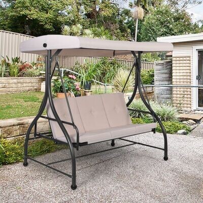 Hollywoodschaukel mit Liegefunktion 3-Sitzer Gartenschaukel Beige