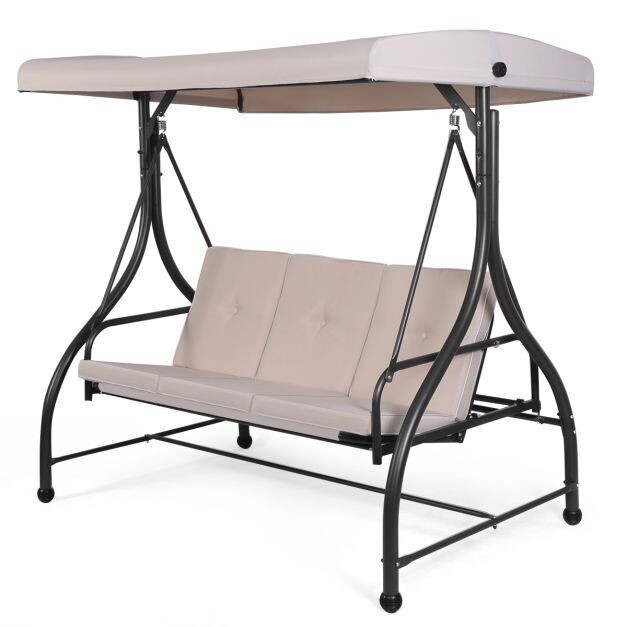 Hollywoodschaukel mit Liegefunktion 3-Sitzer Gartenschaukel Beige
