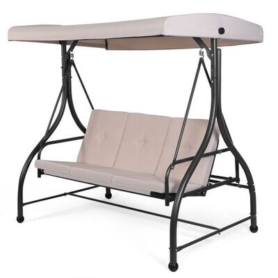 Hollywoodschaukel mit Liegefunktion 3-Sitzer Gartenschaukel Beige