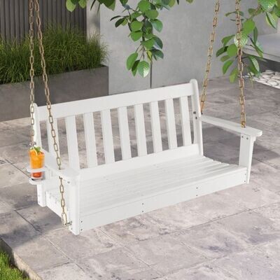137 cm lange Hängeschaukel, Gartenbank, Verandaschaukel, aus HDPE mit verstecktem Getränkehalter mit 320 Kg Tragkraft