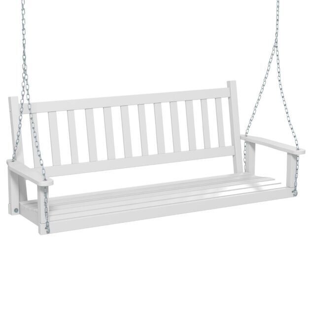 3-Sitzer Hängebank aus Massivholz Hollywoodschaukel bis 360 kg Belastbar Weiss