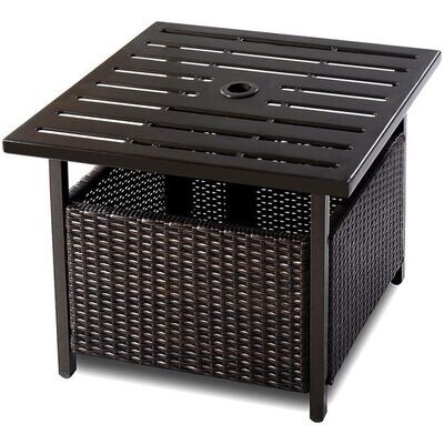 Garten Beistelltisch Rattan Gartentisch mit Schirmloch 55,5 x 55,5 x 46 cm Dunkelbraun