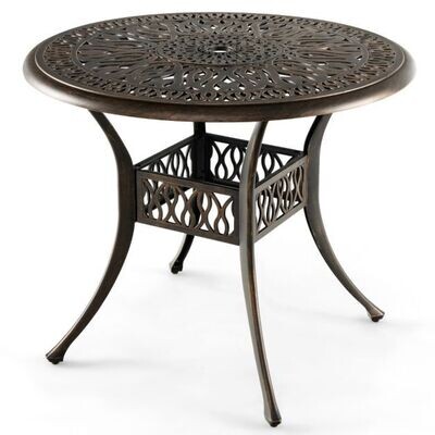 Runder Terrassen-Esstisch Bistrotisch aus Aluminiumguss mit Schirmloch Ø90 x 74 cm Braun
