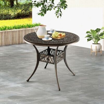 Runder Terrassen-Esstisch Bistrotisch aus Aluminiumguss mit Schirmloch Ø90 x 74 cm Braun