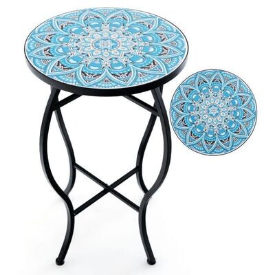 Beistelltisch Mosaiktisch Rund Gartentisch Bistrotisch ∅30 x 50 cm Blau und Schwarz