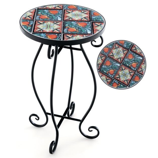 Beistelltisch Mosaiktisch Rund Mosaik Gartentisch Bistrotisch ∅30 x 50 cm bunt
