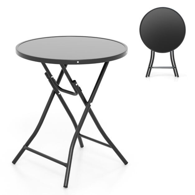 Ø 59 cm Runder Bistrotisch mit Tischplatte aus Gehärtetem Glas &amp; Robustem Metallrahmen
