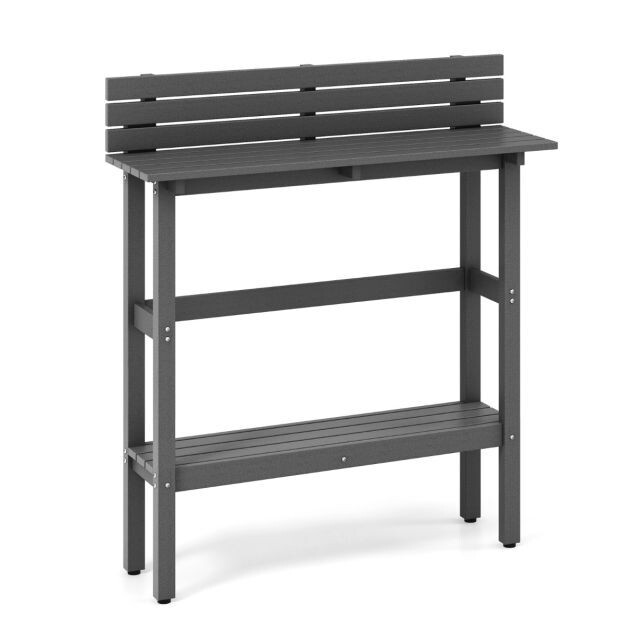 Outdoor Bartisch mit Ablage &amp; verstellbaren Fusspads Terrassen Hochtisch 122 x 39 x 136 cm Grau
