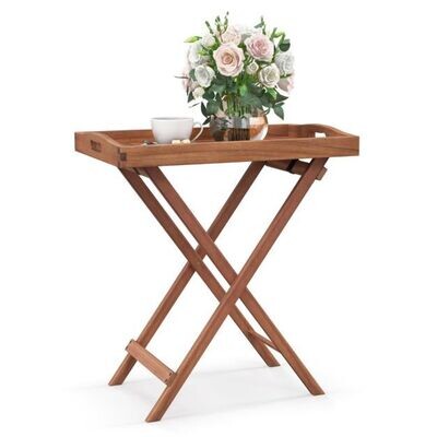Beistelltisch Akazienholz Gartentisch klein Balkontisch Holztisch mit Lamellen-Tischplatte 68 x 44 x 74 cm Natur
