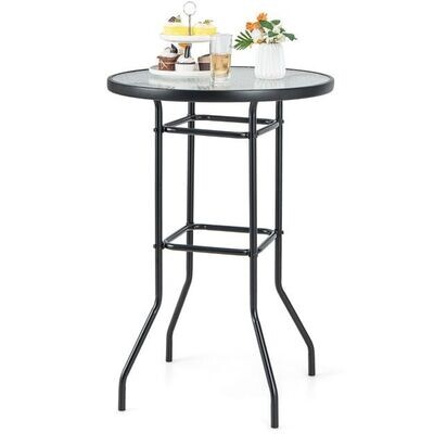Hoher Gartentisch Stehtisch runder Bistrotisch mit Tischplatte aus gehärtetem Glas 68 x 68 x 97 cm Schwarz