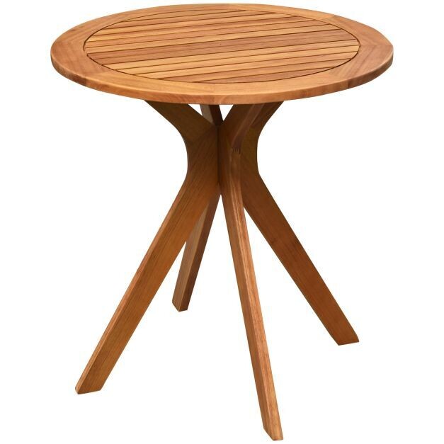 Runder Gartentisch aus Massivholz mit X-förmiger Basis &amp; 70 cm Durchmesser Bistrotisch