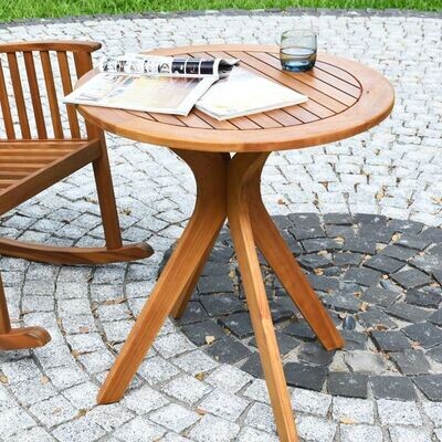 Runder Gartentisch aus Massivholz mit X-förmiger Basis &amp; 70 cm Durchmesser Bistrotisch