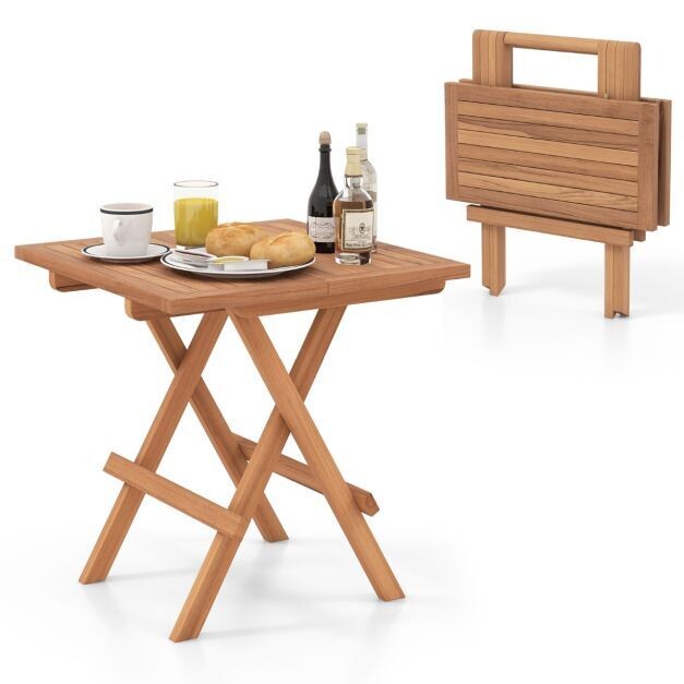 Beistelltisch klappbar wetterfester Klapptisch aus Teakholz quadratischer Balkontisch Natur 50 x 50 cm