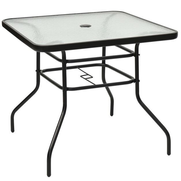 Terrassentisch mit Tischplatte und Schirmloch Bistrotisch Gartentisch Glastisch Schwarz