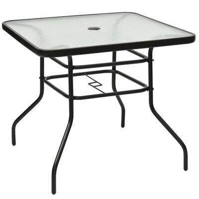Terrassentisch mit Tischplatte und Schirmloch Bistrotisch Gartentisch Glastisch Schwarz