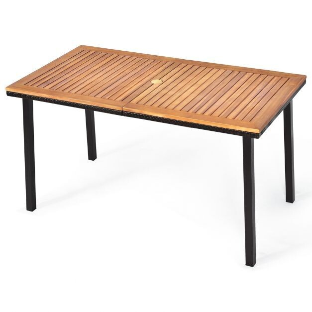 Gartentisch Esstisch mit Schirmloch Holztisch Terrassentisch Akazienholz 140 x 75 x 76 cm Natur