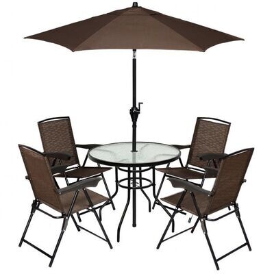 Gartentisch aus Metall mit Schirmloch und Glasplatte Schwarz