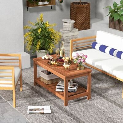 2 Ebenen Beistelltisch mit Ablage Outdoor Wetterfester Couchtisch Kaffeetisch 90 x 45 x 45 cm