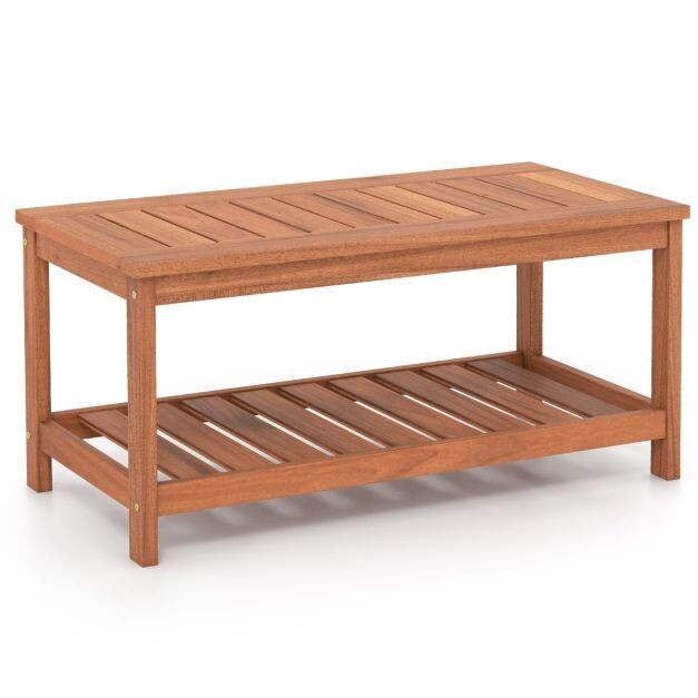 2 Ebenen Beistelltisch mit Ablage Outdoor Wetterfester Couchtisch Kaffeetisch 90 x 45 x 45 cm