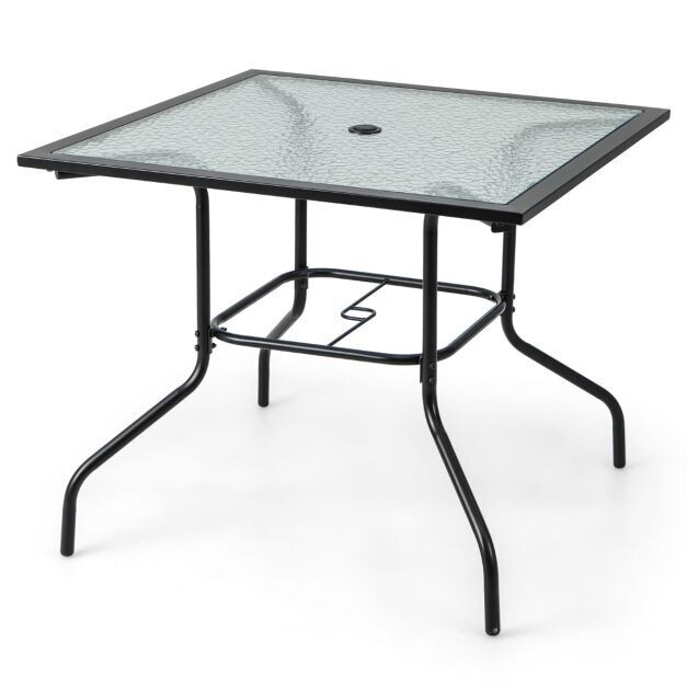 Gartentisch, Terrassentisch mit 38 mm Schirmloch &amp; Tischplatte Schwarz