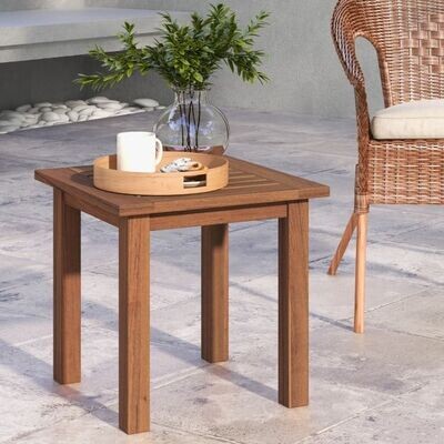 Wetterfester Beistelltisch aus Massivholz mit Gelatteter Tischplatte Gartentisch 44,5 x 44,5 x 43 cm
