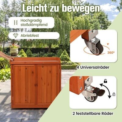 Gartenschrank aus Holz Lagerschrank mit 4 Universalrädern Garten Natur
