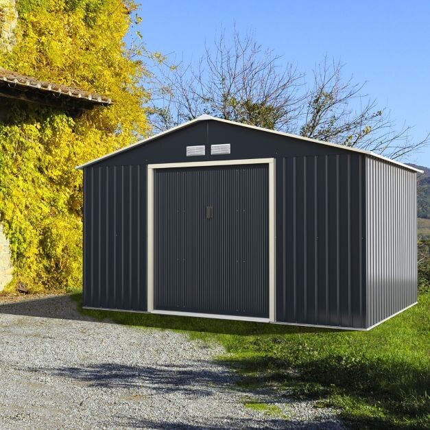 Gerätehaus Metall mit 4 Luftschlitzen &amp; Schiebetür Geräteschuppen