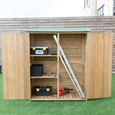 Gartenschrank aus Massivholz mit schrägem Asphaltdach &amp; Doppeltüren &amp; Regalen Gerätehaus
