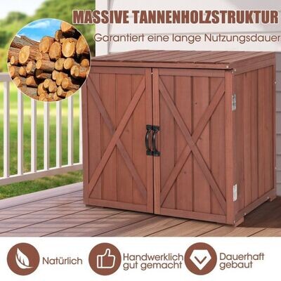 Gartenschrank aus massivem Tannenholz mit Doppeltüren und praktischen Türgriffen Braun