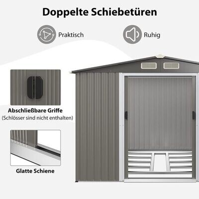 Grosser Geräteschuppen mit Fundament & Doppeltüren & Rampe Hellgrau 260x207x180cm
