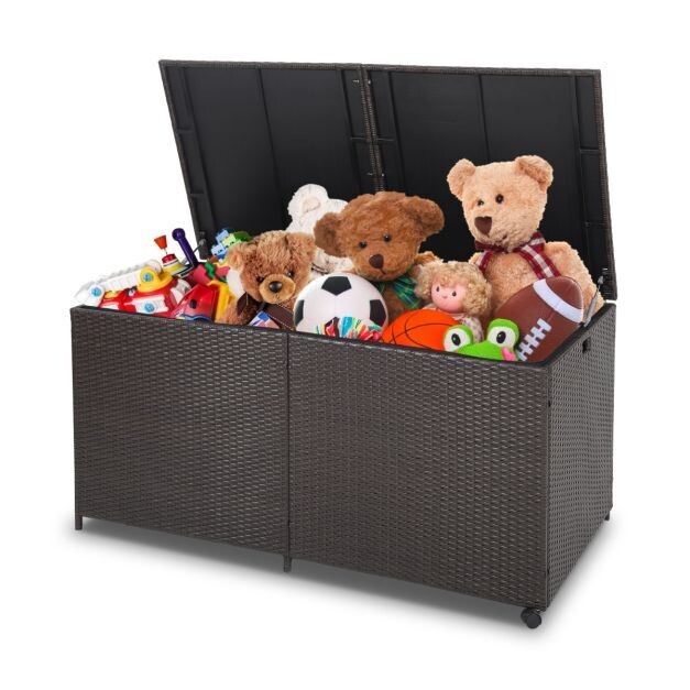 Rattan Aufbewahrungsbox, Auflagenbox mit 662 L Fassungsvermögen 150 x 77 x 73 cm