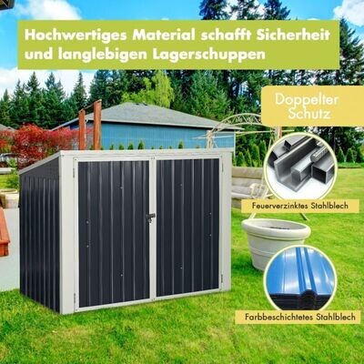 Gartenbox Wasserdicht Mülltonnenbox Gartenschrank Metall Dunkelgrau 173 x 97x 134 cm