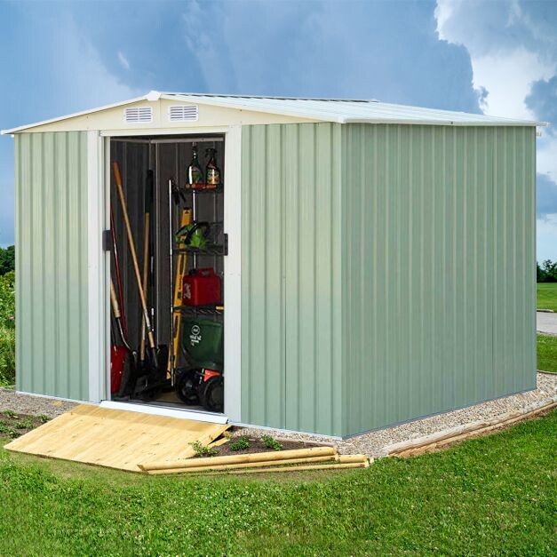 Gerätehaus Gartenhaus Lagerschuppen Geräteschuppen mit Schiebetür Grün Metall 205 x 257 x 175,5 cm