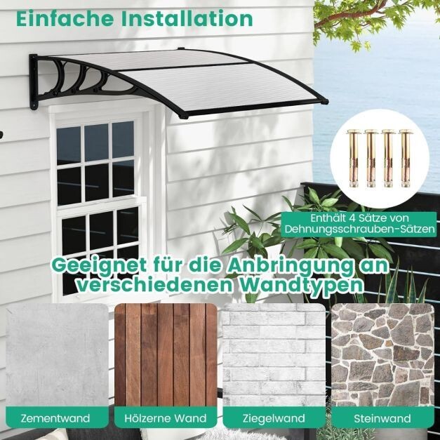 Vordach für Haustür Überdachung aus Aluminium und Polycarbonat Transparent 102 x 99 cm