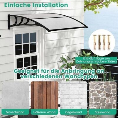 Vordach für Haustür Überdachung aus Aluminium und Polycarbonat Transparent 102 x 99 cm