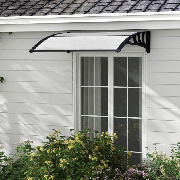 Vordach für Haustür Überdachung aus Aluminium und Polycarbonat Transparent 102 x 99 cm