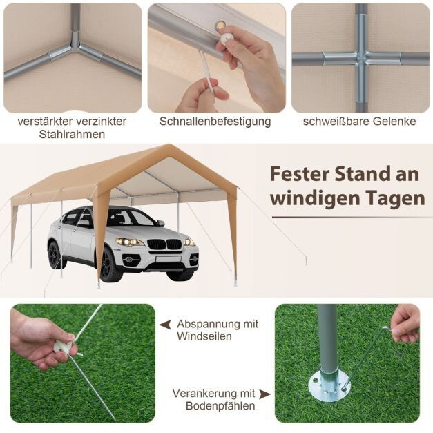 Carport Zeltgarage Tragbares Garagenzelt mit Metallrahmen 600 x 301 x 285 cm Gelb