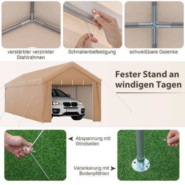 301 x 600 cm Grosser Carport Tragbares Garagenzelt mit verzinktem Metallrahmen Gelb
