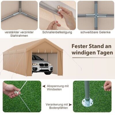 301 x 600 cm Grosser Carport Tragbares Garagenzelt mit verzinktem Metallrahmen Gelb