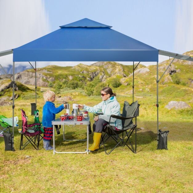 Sonnenschutzzelt seitlich aufklappbares Überdachungszelt Pavillon mit Sonnenstoren 300 x 537 x 270-290 cm Blau