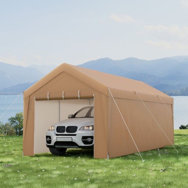 301 x 600 cm Grosser Carport Tragbares Garagenzelt mit verzinktem Metallrahmen Gelb