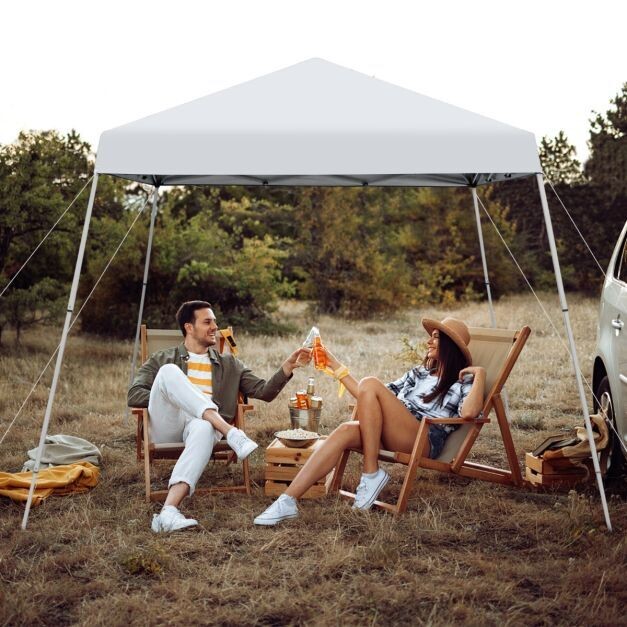 Faltpavillon 3 m x 3 m Grosses Aufklappbares Vordach weiss mit Tragetasche mit 3-stufiger Höhenverstellung